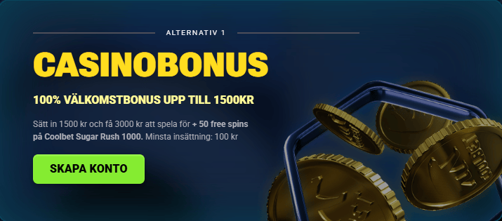 Coolbet välkomstbonus 100 % upp till 1 500 kr och 50 free spins på första insättning