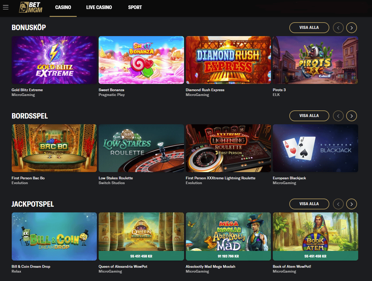 spelutbud hos casino betmgm