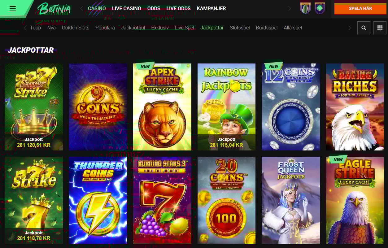 betinia är ett jackpot casino
