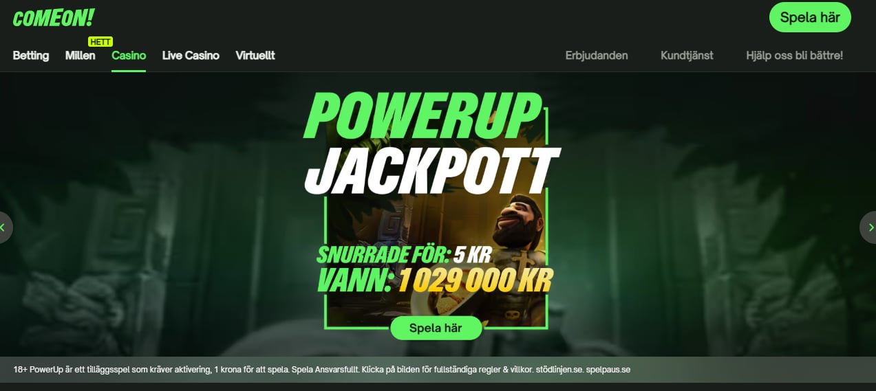 comeon casino jackpottar