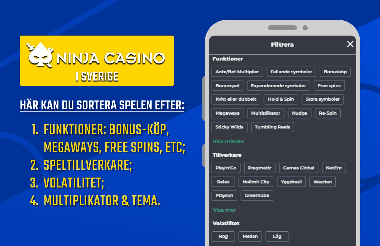 Ninja Casino i Sverige filtermeny