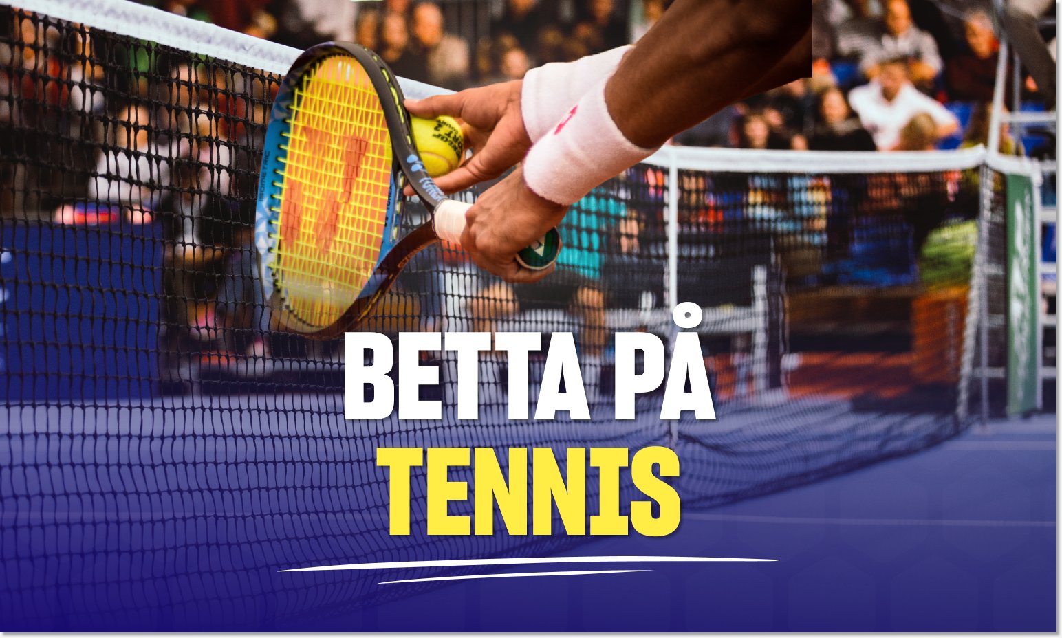 Tennisplan med tennisracket och boll, samt nät.
