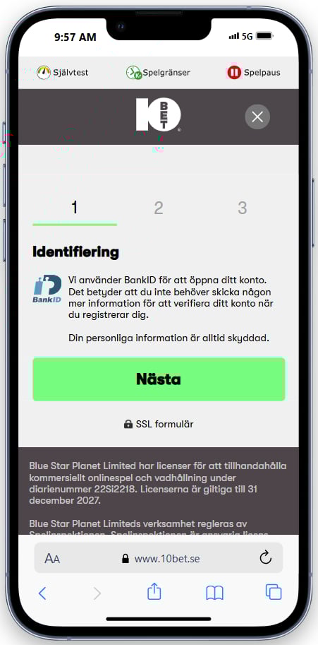 På 10bet casino kan du logga in med hjälp av BankID