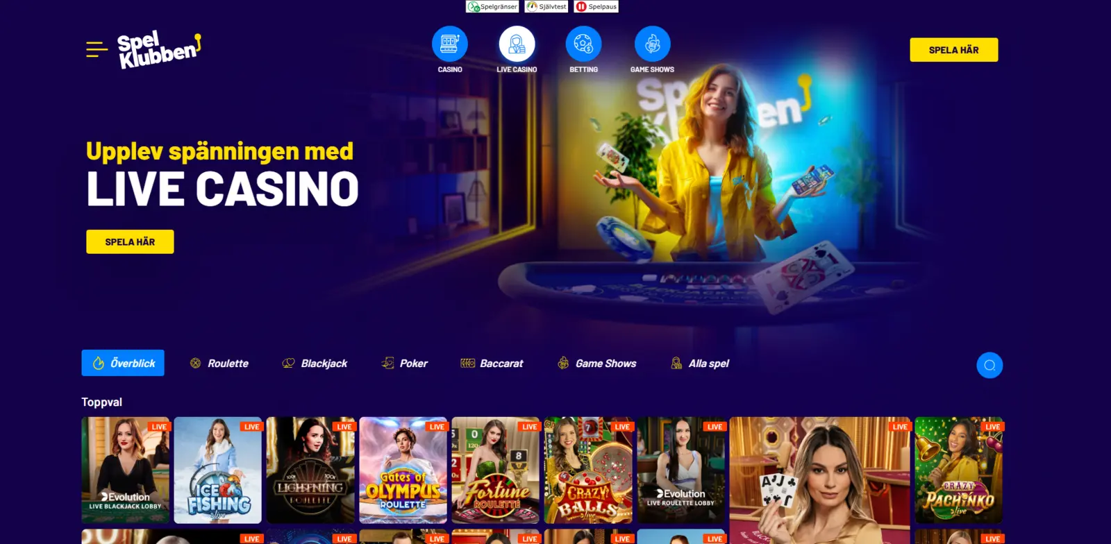 Jubla live casino med Svensk Roulette och 37 livebord från Evolution Gaming