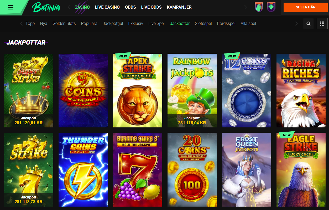betinia är ett jackpot casino
