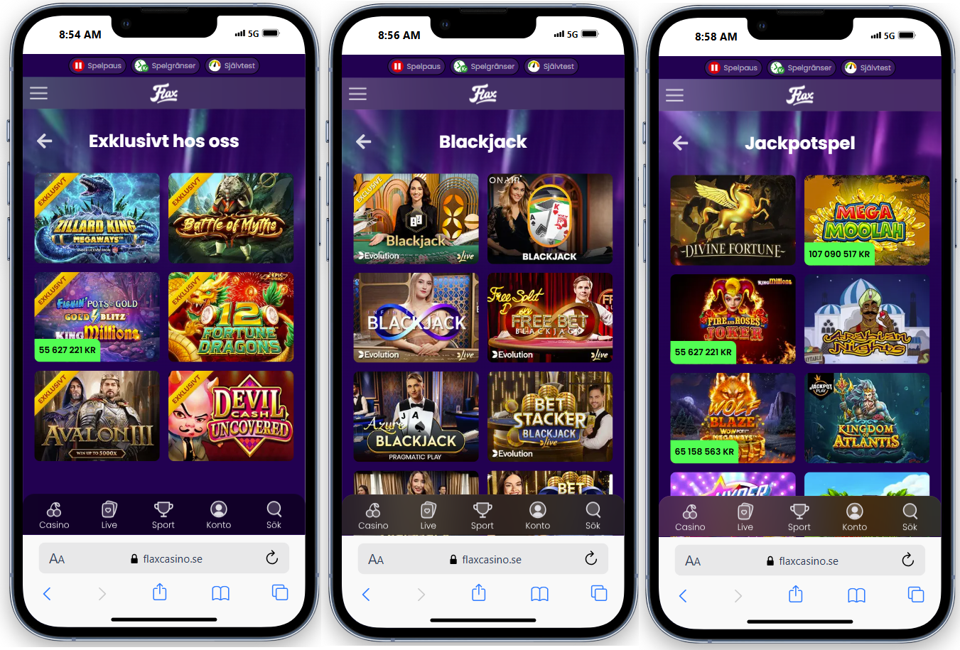 du får enkelt tillgång till Flax Casinos spelutbud via webbläsaren