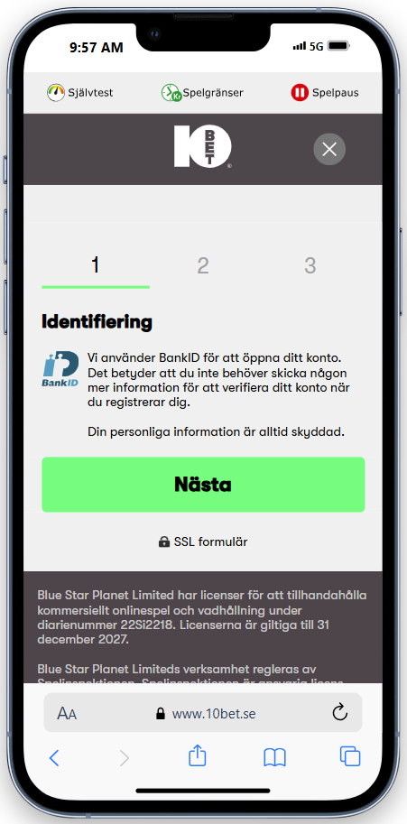På 10bet casino kan du logga in med hjälp av BankID